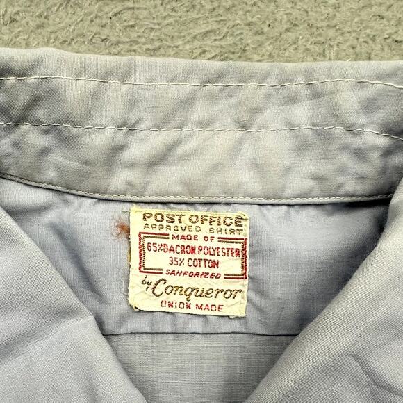 Vintage 60s Conqueror Post Office Shirt Union Made XL Sanforized Short Sleeve - Picture 2 of 9